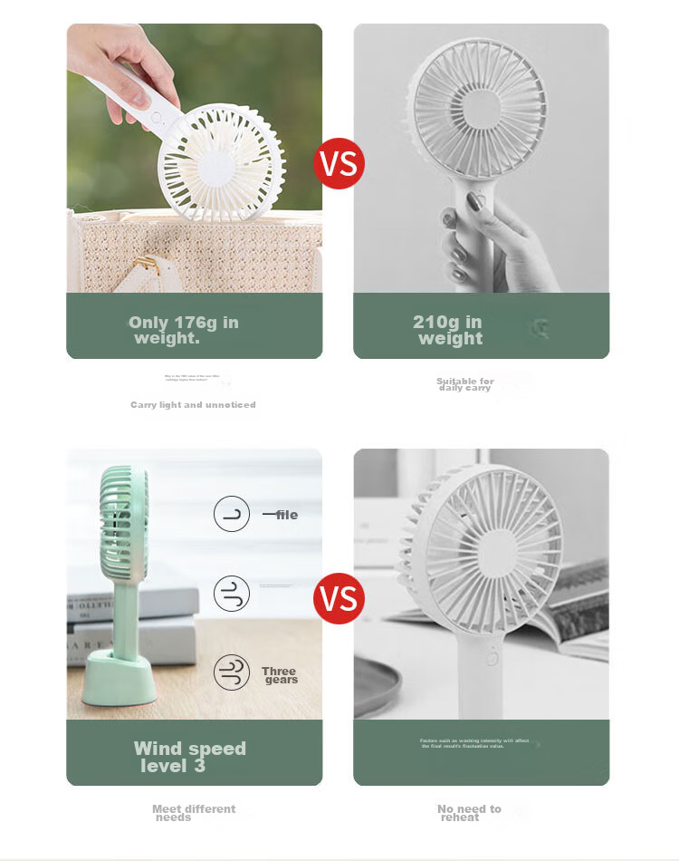 JD Original Handheld Desktop Dual-Use Portable Mini Fan, USB Rechargeable Quiet High-Power Electric Fan, Compact Personal Outdoor Camping Mini Desktop Fan, Mint Gree 3