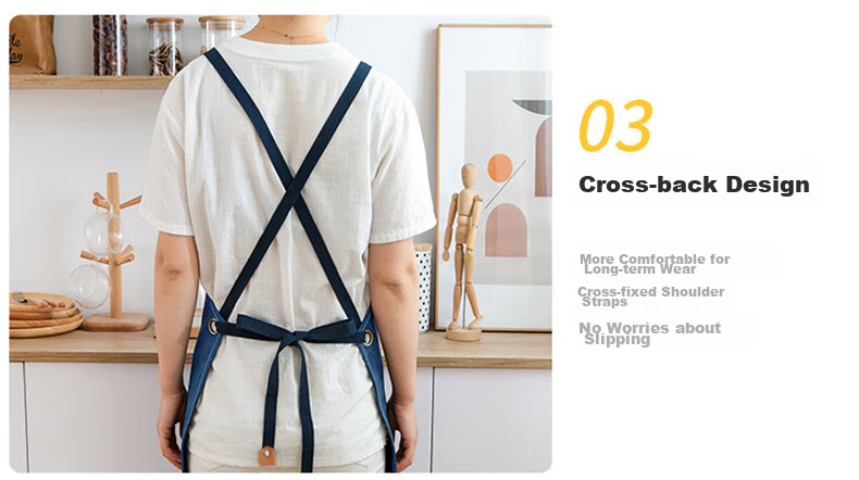 Canjiangjun Fashion Home Apron, Stain-Resistant And Oil-Proof Canvas, Thickened And Wear-Resistant, for Restaurant, Hairdresser, Bubble Tea Shop Work Uniform, Blue 8