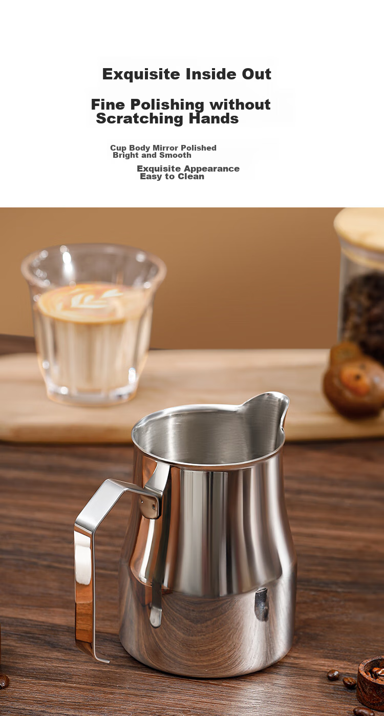 JD Original Pointed Mouth Slanted Spout Latte Art Cup, 304 Stainless Steel Thickened Milk Frother, Decorative Coffee Pot, 600ml Latte Art Pitcher, Silver Color 4