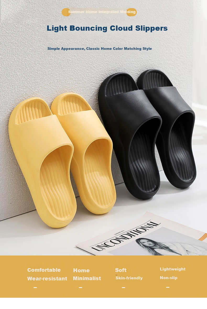 GUOLUOFEI Home Slippers for Men, Summer Indoor Non-Slip Thick Sole Couple Bathroom Shower Sandals for Women, Black, Size 44-45 1