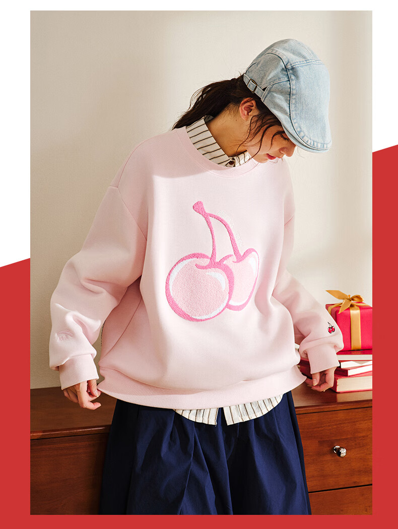 ANTA ×kirsh Collaboration | Cherry Round Neck Pullover Sweatshirt for Women, New Autumn Trendy Sports Top 19