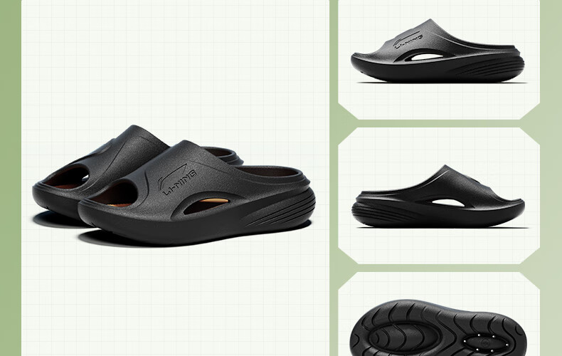 Li-Ning Slippers, Sports Sandals for Men, Summer Outdoor Non-Slip Beach Shoes, Home Couple Sandals, Men's And Women's Shoes, Black 35