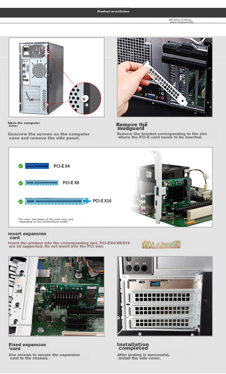 EB-LINK Desktop PCIE X4 to USB3.1 Expansion Card + Type-C High-Speed Dual Interface for Small Case Computers, Internal USB Adapter Card, HUB Concentrator Card, No Power Supply Required 10