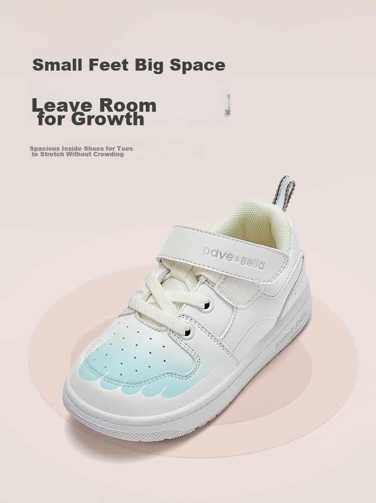 DAVE & BELLA Girls' Sneakers, Children's Baby White Shoes, Soft-Soled Shoes, Spring Boys' Kindergarten Children's Functional Shoes 2