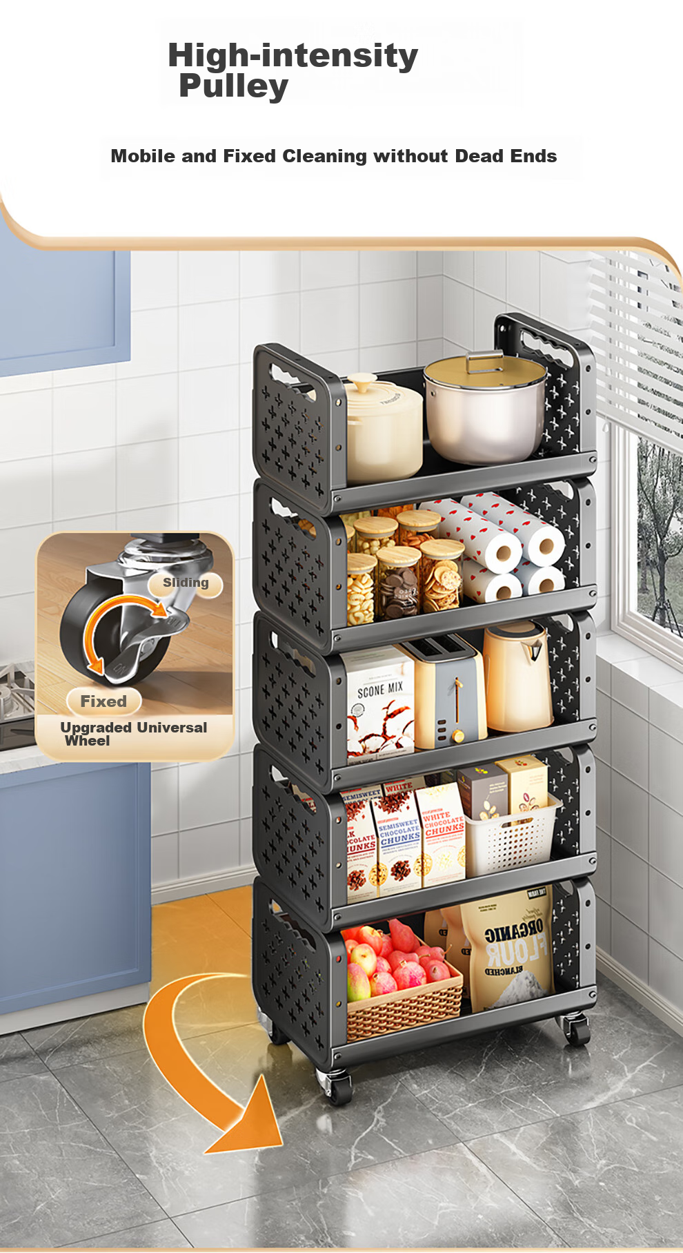 Shuaishi Kitchen Storage Rack, Fruit And Vegetable Organizer, Vegetable Shelf, Snack Trolley, Floor-Standing Basket 7