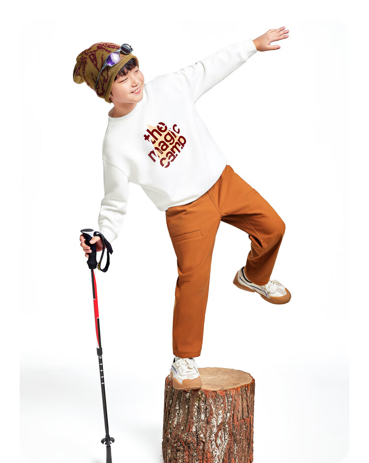 Annil Children's Clothing, Boys And Girls Long-Sleeve Sweatshirt, 2024 Autumn New Sports Printed Outdoor Warm Loose Fit, Off-White, Size 110 9