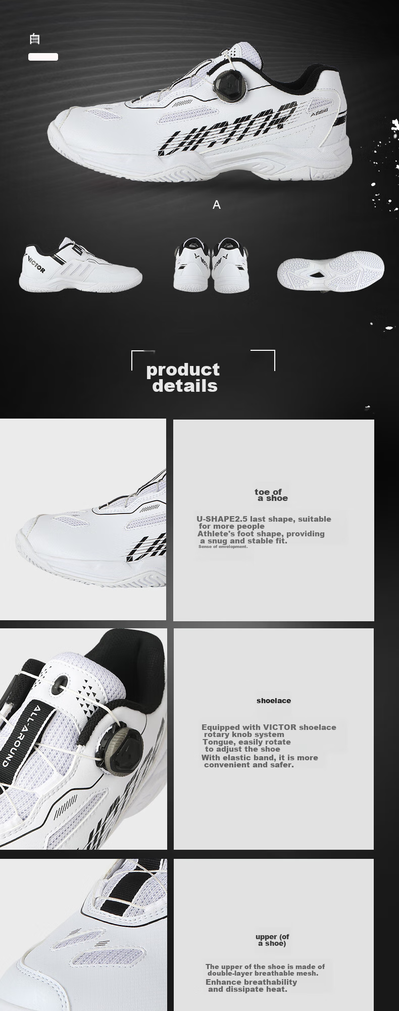 VICTOR Badminton Shoes A396 Men's Model, Wear-Resistant Breathable All-Round Sports Shoes, White, Size 40 4