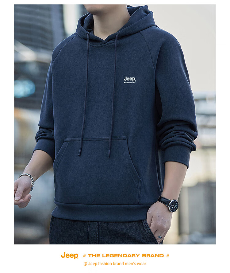 JEEP Men's Hoodie, Spring And Autumn Season, Loose-Fitting Long Sleeve T-Shirt, Trendy Heavyweight Clothing for Men, Gray, 3XL 3