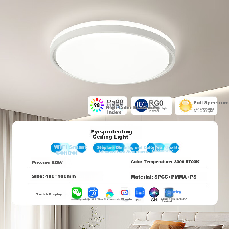 Midea LED Ceiling Light for Living Room, Dining Room And Bedroom, Eye-Protecting Smart Remote Control Lighting Fixture, 200W N1 Installation Included