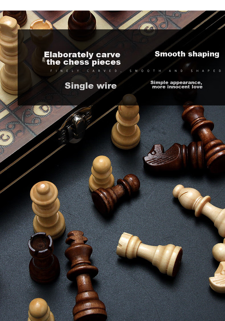 Huasheng International Chess Set, Three-In Double Land Chess, Checkers with Magnetic Pieces, Portable Folding Game Board, 2804 4