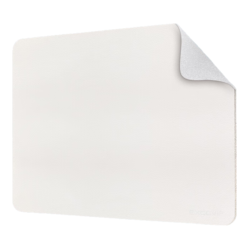 EXCO White + Silver Double-Sided Leather Solid Color Mouse Pad, Small Size, Laptop Office Waterproof Leather Gaming Student Men Women E-Sports Pad 0083