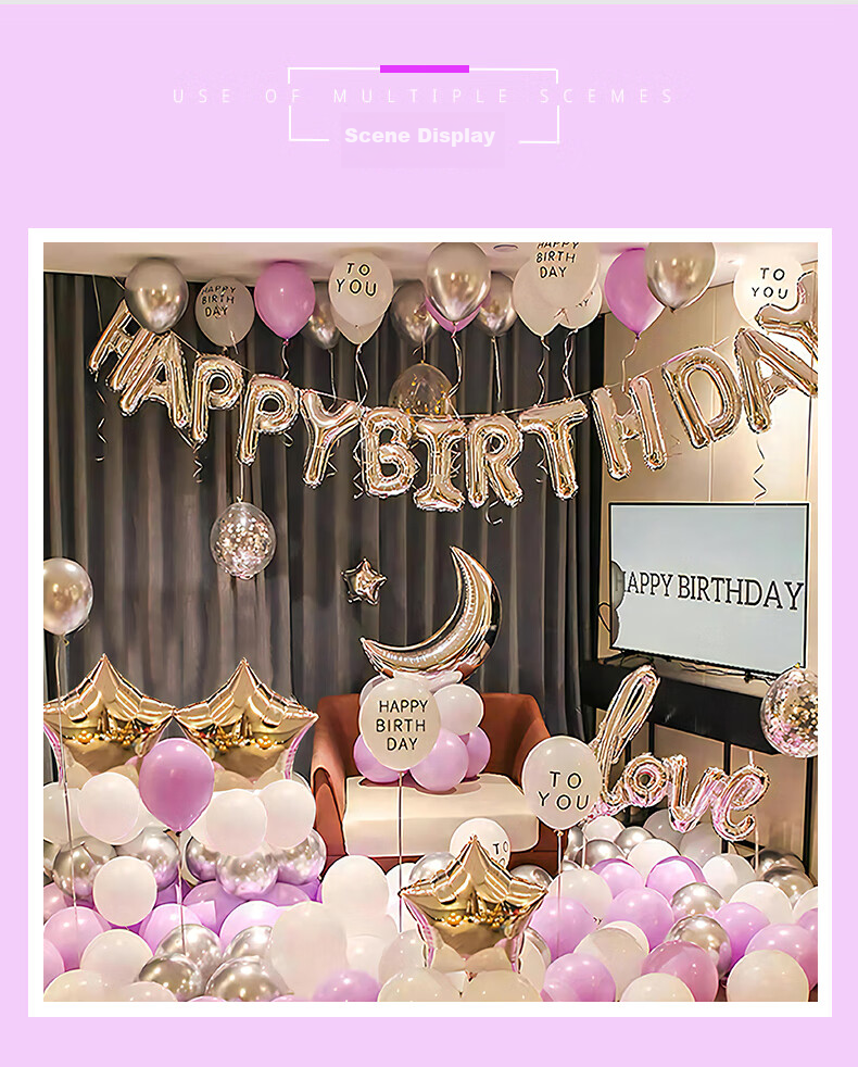 Duomeiyi Birthday Scene Decoration, Birthday Decorations for Boys And Girls, Happy Birthday Aluminum Foil Balloons, Purple Set 5