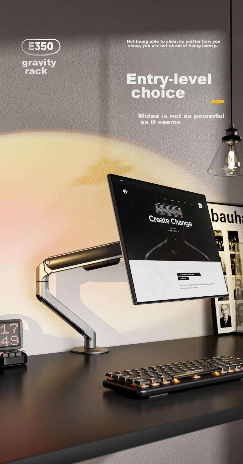 Brateck Beihu Monitor Stand, Mechanical Arm, Computer Desk Clamp Base, Screen Lifting Suspended Riser E350 Gray 17-32 Inch, Display Screen Mechanical Arm 1