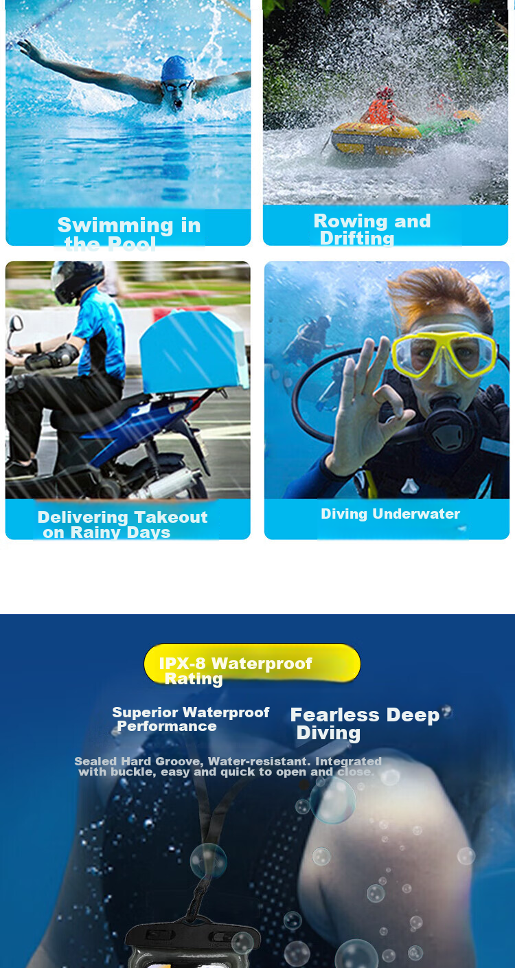 KEKLLE [Airbag Waterproof Phone Case] Diving Pouch Swimming Touchscreen Waterproof Case for Food Delivery, Express Delivery, Hot Springs, Deep Water Apple/Huawei/Xiaomi Phones Universal with Free Lanyard Black 3