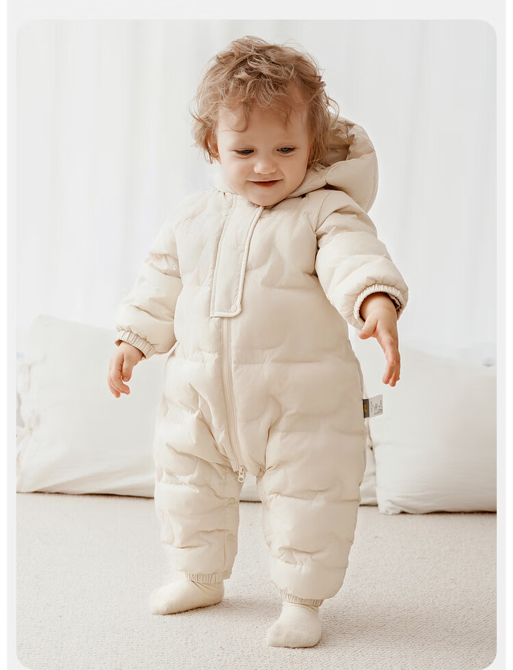 TONGTAI Baby Down Jacket One-Piece Autumn Winter Unisex Hooded Romper Three-Proof Duck Down Crawling Suit Warm Yellow 100cm 8
