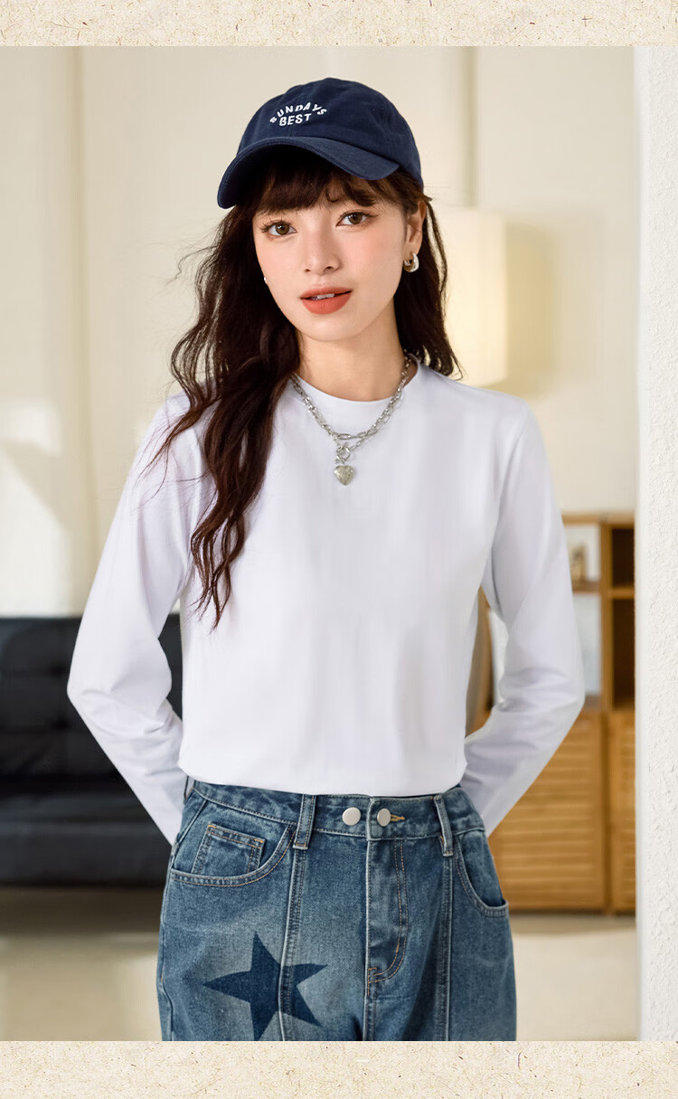 Woodpecker Women's Long Sleeve T-Shirt, Basic Spring and Autumn Loose Fit Pure Cotton Slim Fit Crew Neck Top, Black, Size S 5
