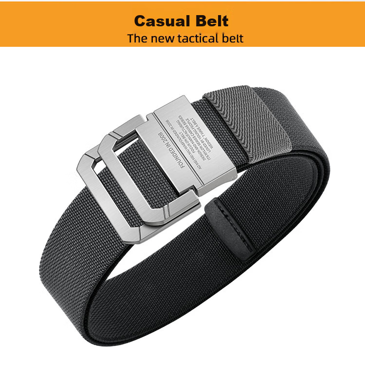 HALFEEL Men's Canvas Double-Ring Buckle Belt, Elastic Waistband for Outdoor Activities, Suitable for Young Men And Students, Military Training Pants Belt, Gift Idea 4