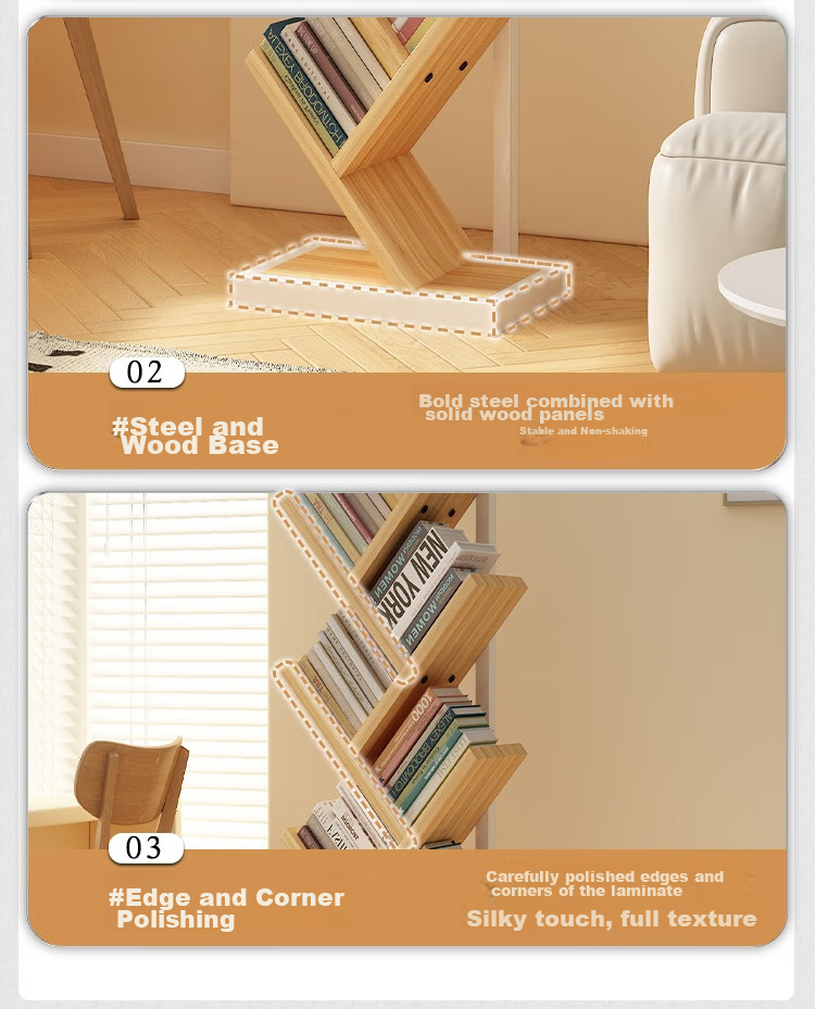 Anerya Tree-Shaped Bookshelf, Floor-Standing Solid Wood Storage Rack, Creative Steel-Wood Multi-Layer Bookcase for Home And Students, 8 Tiers 11