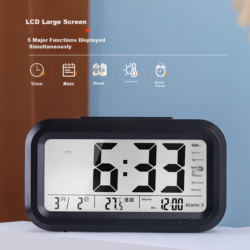 Compas Alarm Clock for Students, Wake-Up Aid, Desktop Electronic Clock, Children's Student Alarm Clock, 2139 Black Battery-Powered Model Other