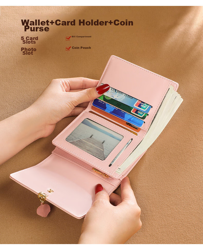 Viney Leather Women's Wallet, Short Foldable Multi-Card Holder Purse, Light Luxury Multifunctional Large Capacity Student Coin Purse 3