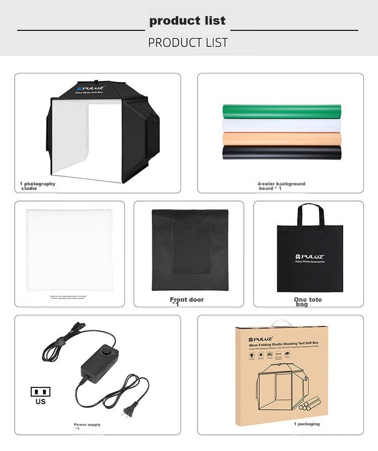 Pangniu 40cm Foldable LED Photography Studio Kit, Portable Softbox PU5042US, Professional Still Life Photography Softbox, Small Photography Studio 8