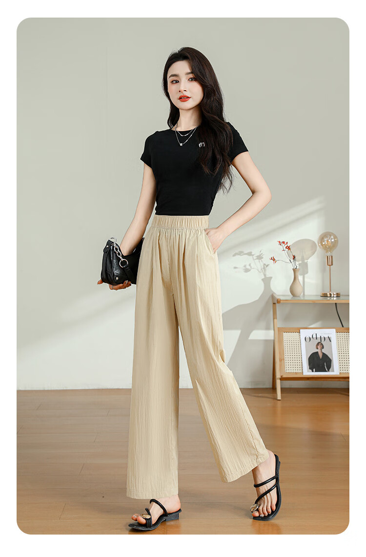 Jeanswest Casual Pants for Women, Summer Trendy Loose-Fitting Draping Solid Color Versatile Yamamoto Wide-Leg Pants, Pink, Size L 2