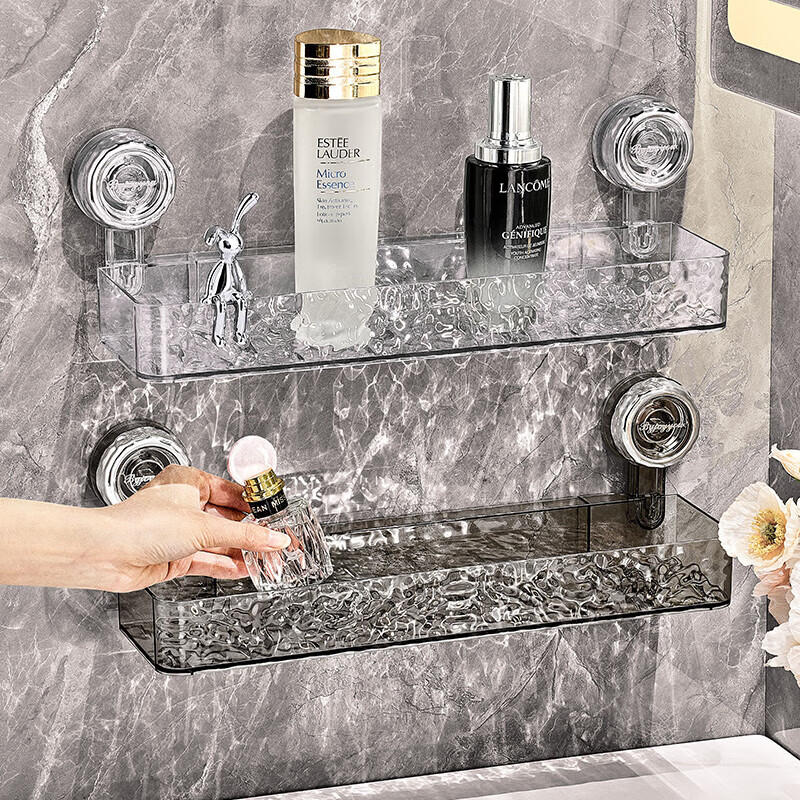 YOUQIN Bathroom Suction Cup Storage Rack, Wall-Mounted without Drilling, Bathroom Sink Organizer Shelf