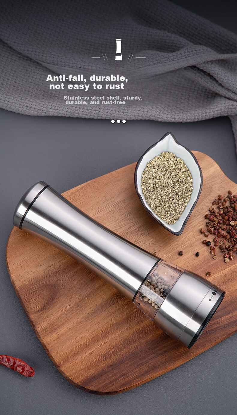 Maomiyoupin Stainless Steel Pepper Grinder, Manual Pepper Mill, Black Pepper Powder Maker, Sichuan Peppercorn Grinder, Sea Salt Shaker, Seasoning Bottle 8