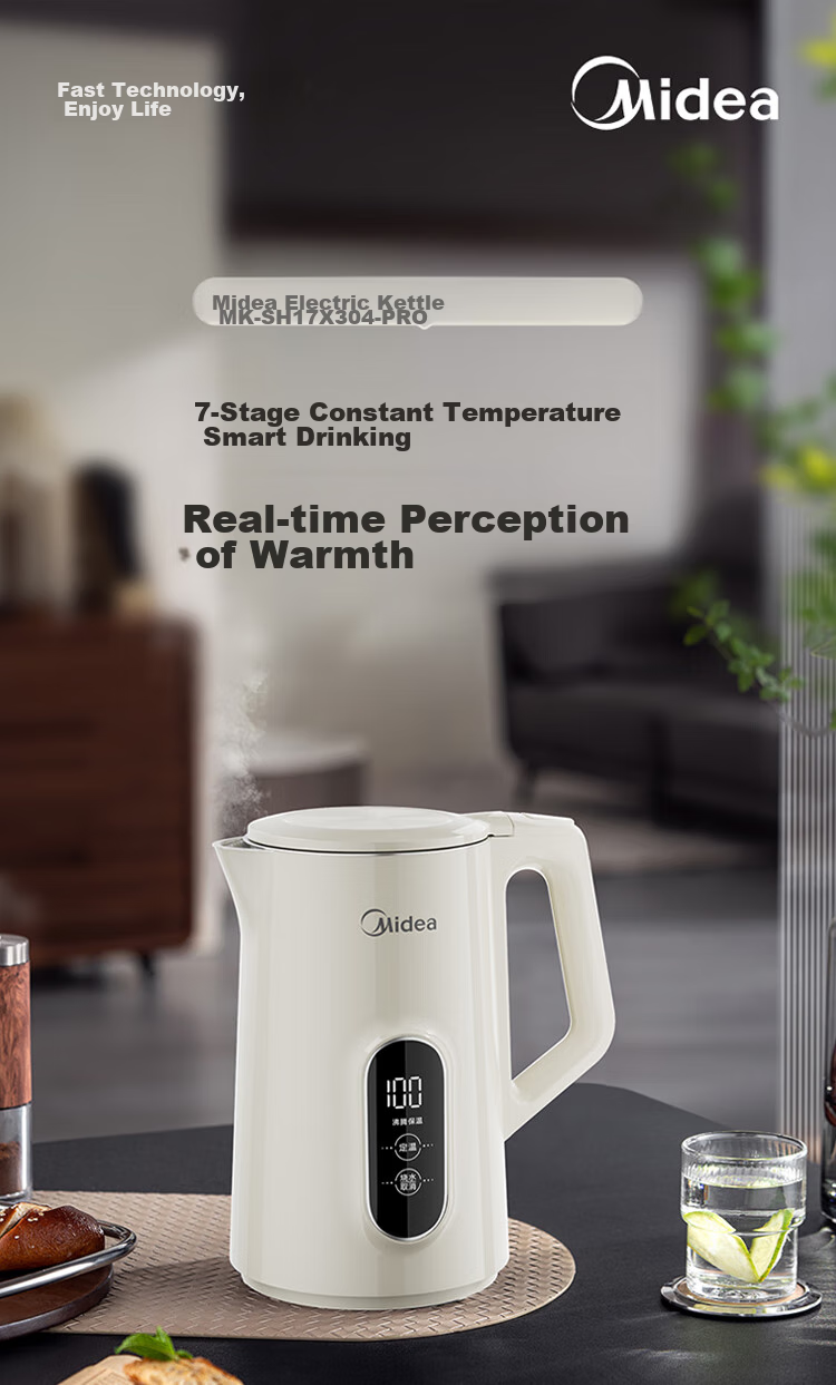 Midea Electric Kettle with Automatic Shut-Off And Temperature Control, 316L Stainless Steel, Baby-Safe Grade, 7 Temperature Settings, 1.7L Large Capacity, 17X304-PRO 1