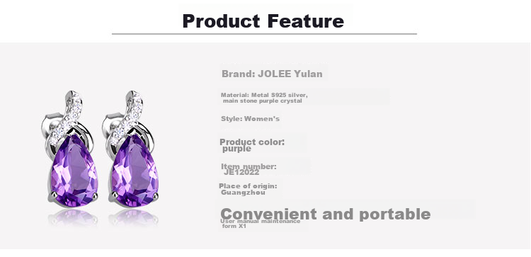 JOLEE S925 Silver Stud Earrings with Amethyst And Colored Gemstones, Fashion Jewelry, Gift for Women on Holidays, One Item One Certificate 2