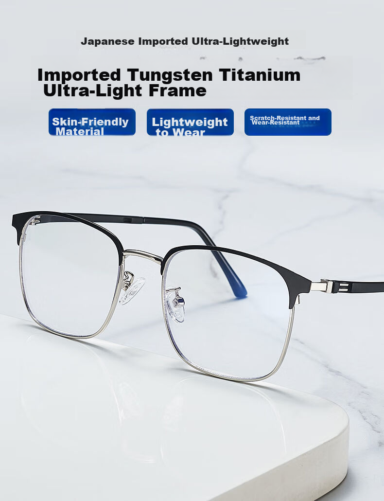 LESCA LUNETIER Imported Anti-Blue Light High-Definition Reading Glasses for Men, High-End Brand Ultra-Light Reading Eyeglasses, Black And Silver, 100 Degrees 1