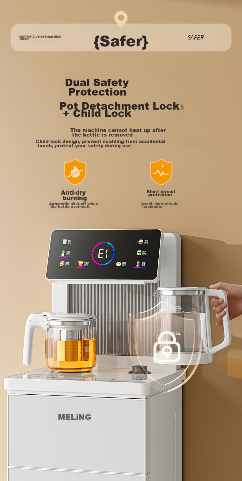 MeiLing Tea Bar Machine, High-End Smart Voice-Controlled Standing Water Dispenser with Bottom-Placed Water Tank, Automatic Hot And Cold Model MY-C912 (Voice Control Version), White 16