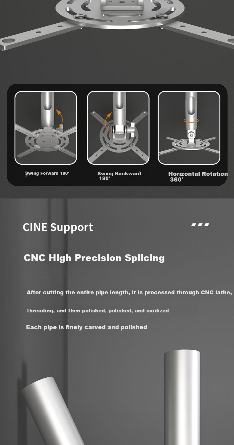 CINE Projector Ceiling Mount Bracket for Home Installation, Ceiling Support for Epson CO-W01/FH01, BenQ i750, UGREEN Q10, Orange Projector Ceiling Mount PH70-30 Silver 6