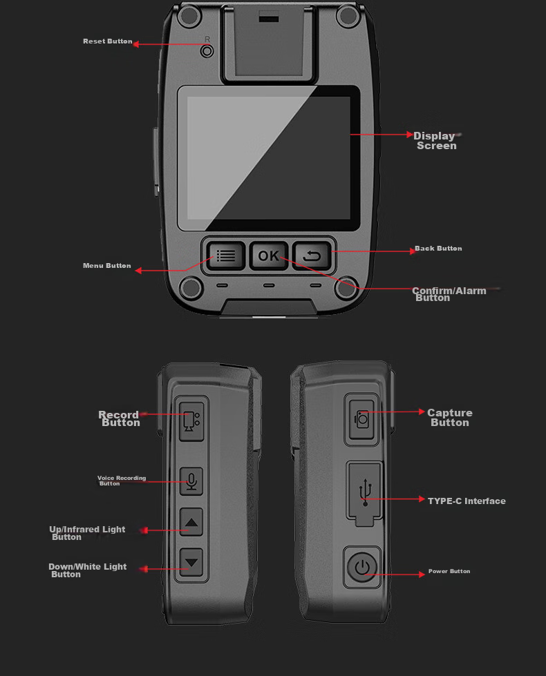 VOSONIC A1 128GB Law Enforcement Body Camera, High-Definition Camera, Chest-Mounted Mini Portable Audio And Video Recorder, Evidence Collection Device 16