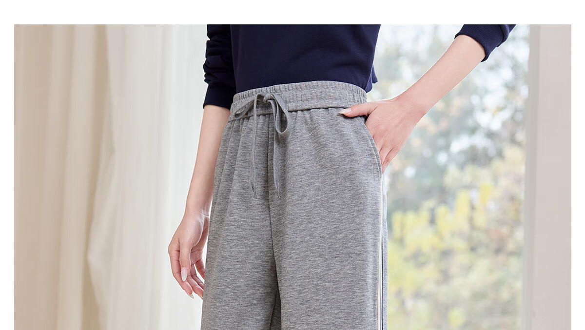 Halo Queen Casual Wide-Leg Pants for Women with Side Stripes Design, High-Waisted Loose Straight-Leg Trousers for Petite Figures H143K2003 31