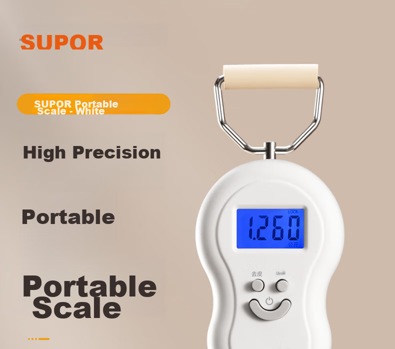 SUPOR Electronic Kitchen Scale, Gram Scale, Food And Luggage Express Handheld Scale, Portable White KGF50CJ10 1
