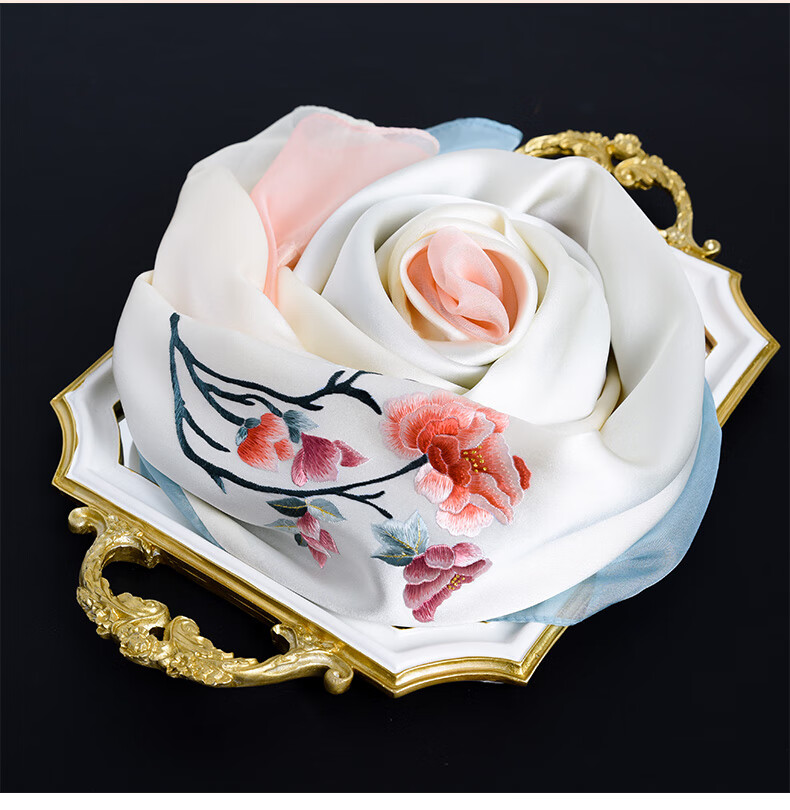 Hangsifu Handmade Suzhou Embroidery Silk Scarf Shawl Wrap, Autumn And Winter Neck Protection Warm Scarf, Birthday Gift for Mom, Gift Box 15