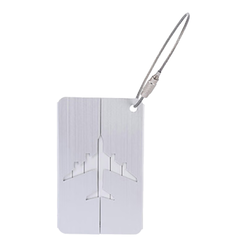 Banzheni Aluminum Alloy Luggage Tag, Metal Carry-On Tag for Suitcase, Check-In Tag for Trolley Case, Includes Handwritten Card Paper, Airplane Brushed Silver