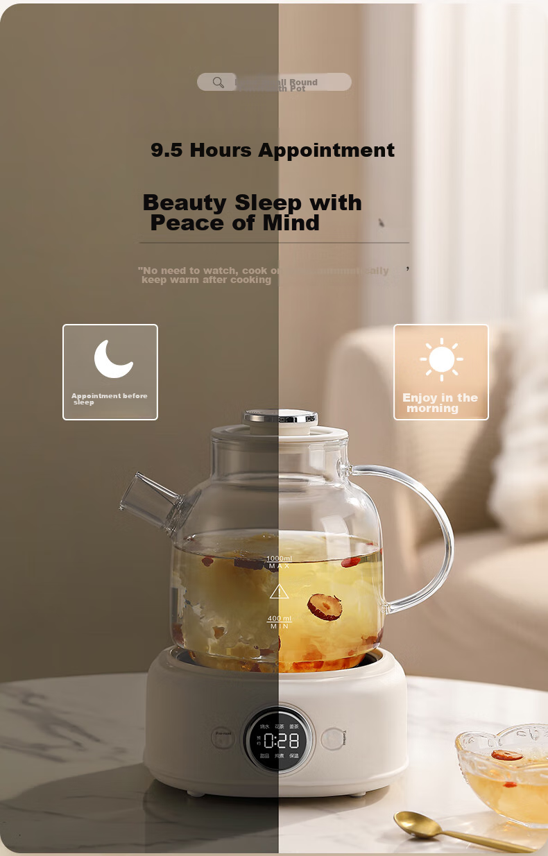LOTOR Leiduo Health Pot, 1 Liter Full Glass Health Pot, Baby-Grade Material, Mini Kettle, Insulated All-In Automatic Constant Temperature Small Tea Maker 8