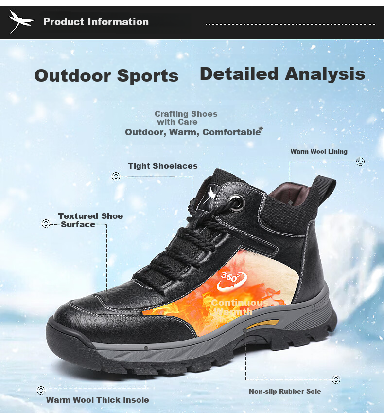 RED DRAGONFLY Leather Boots, Durable Outdoor Martin Boots for Men, Casual Fleece-Lined Snow Boots, Cotton Boots for Men, C0TT07631 4