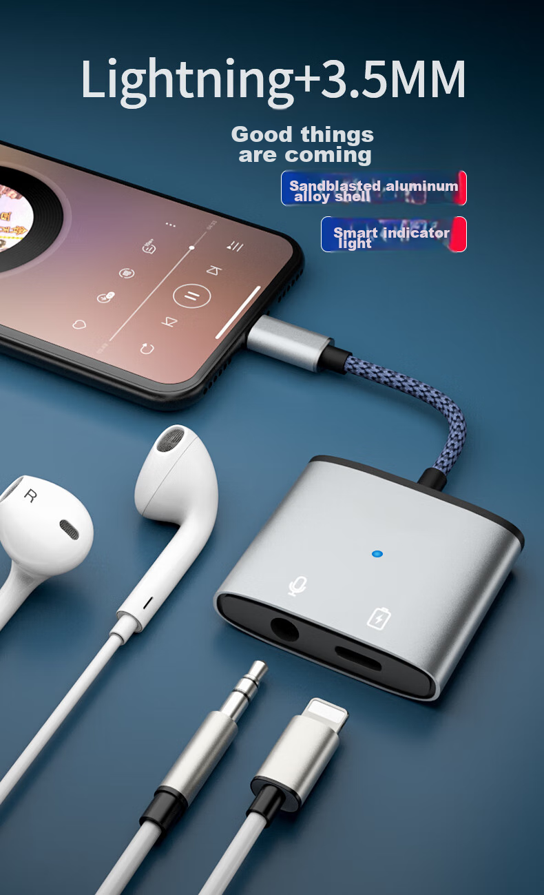 JOWOYE Apple Adapter Headphone Game Sound Card Live Streaming Audio Converter Fast Charging Lightning to 3.5mm Adapter for Mobile Phones And Tablets IPhone14/13/12/iPadAir 1