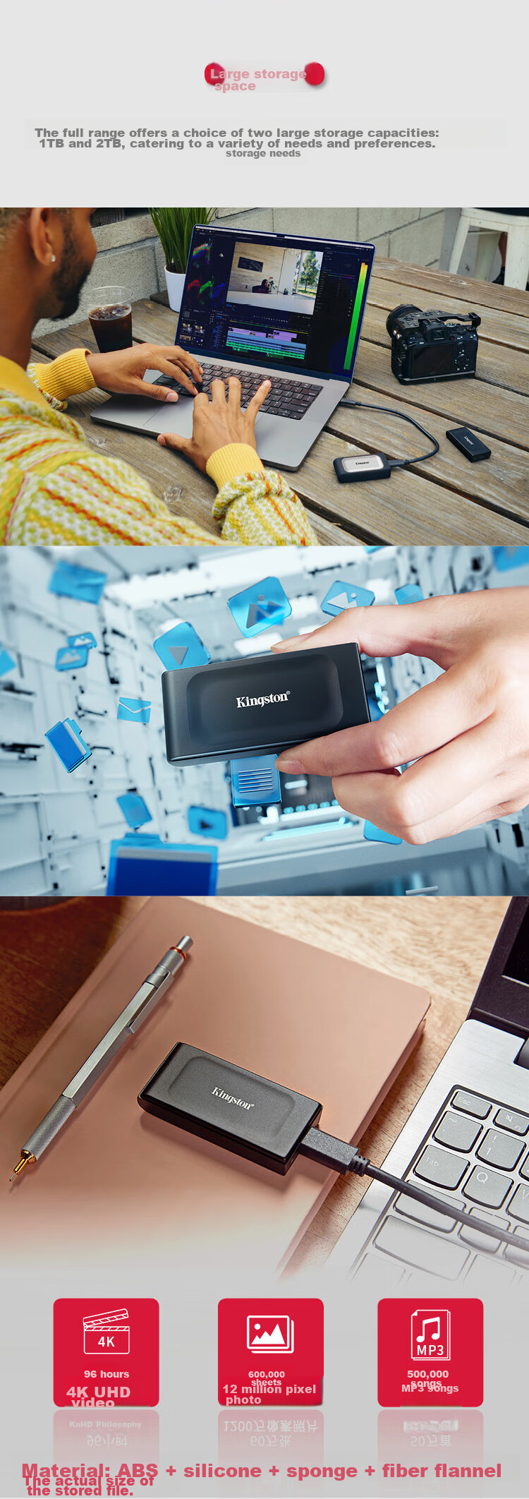 Kingston 2TB USB3.2 Gen 2 Portable Solid State Drive (PSSD) XS1000, Transfer Speed 1050MB/s, Lightweight And Stylish, External for Laptops 4