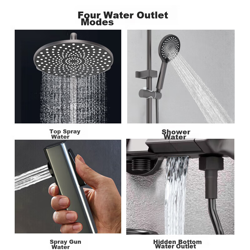 HSPA Shower Set Bathroom Shower Head Three-Piece Gun Gray Piano Key Integrated Sprinkler 5163 6