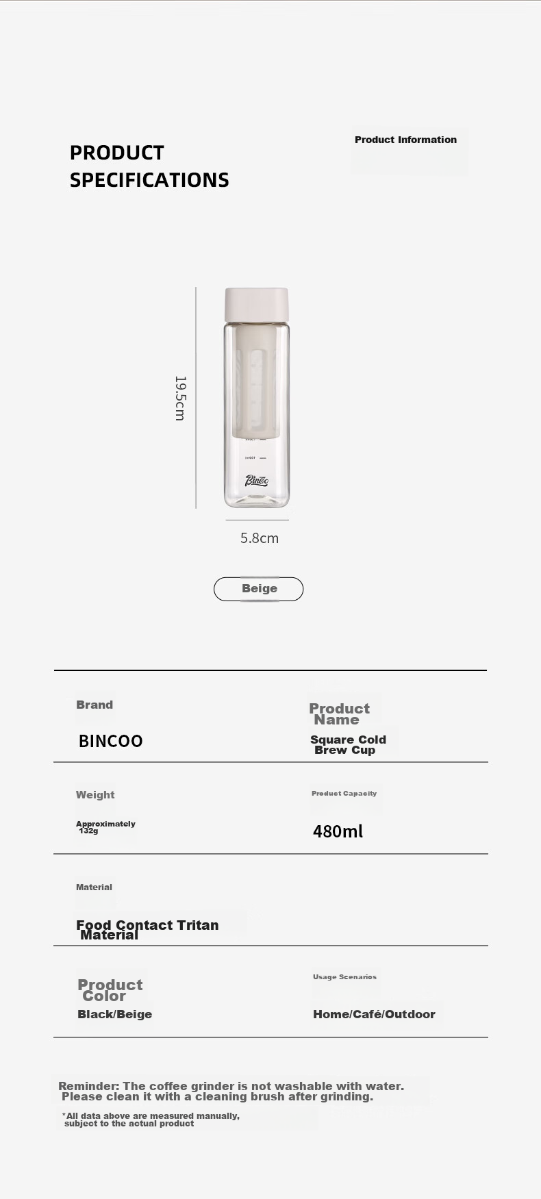 Bincoo Portable Cold Brew Cup, Travel Coffee Mug, Summer Cold Brew Pot, Cold Steeping Cup, Tritan Water Bottle 12