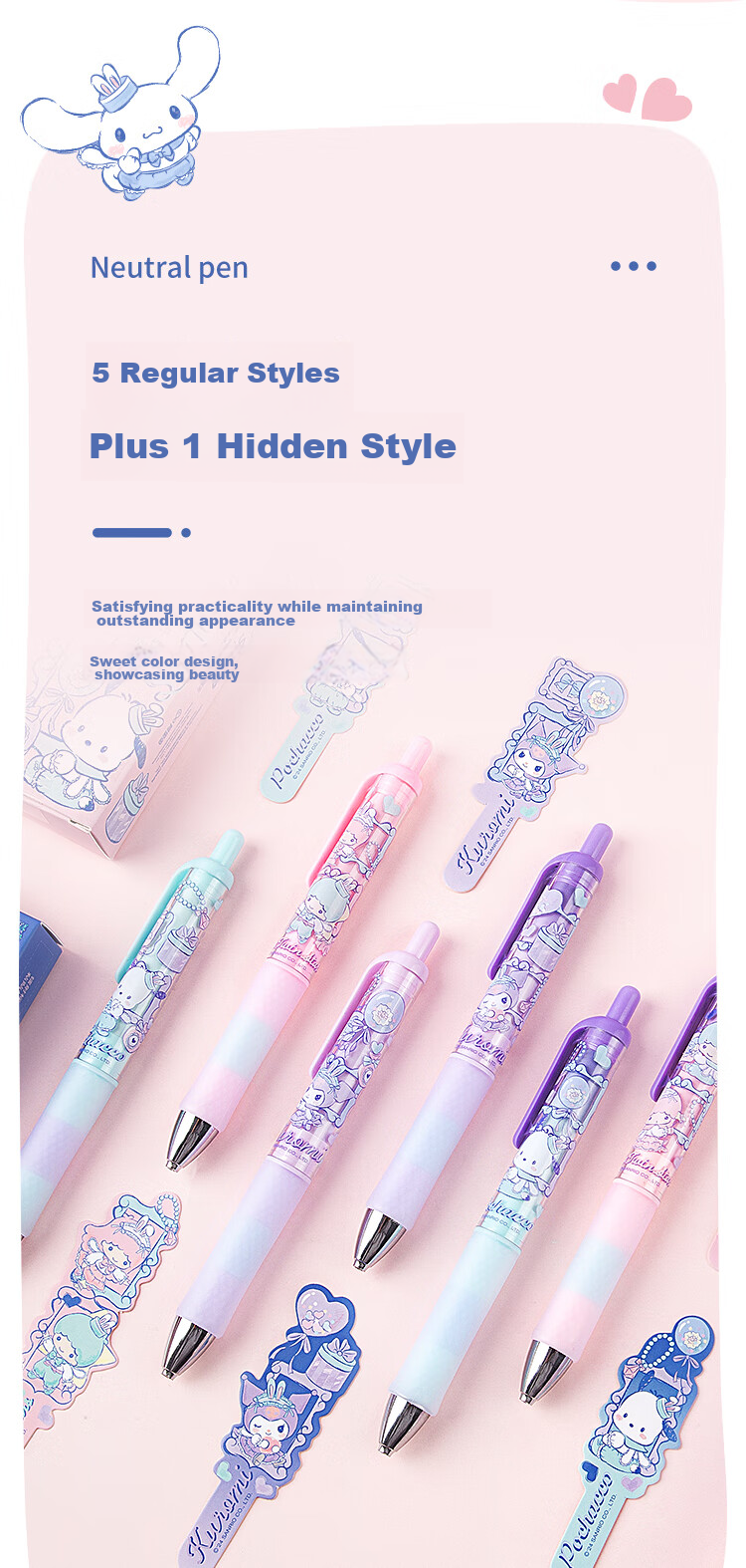 GuangBo & Sanrio Blind Box Pen, Retractable Gel Pen, Acrylic Badge, Black Smooth ST Tip, Exam Pen, Writing Pen, Signature Pen, Stationery Gift, KT82292 1