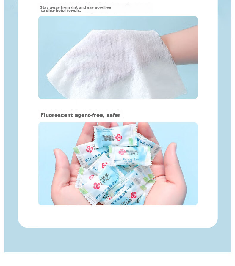 Grace Disposable Sugar Candy Face Towel Compressed Towels, 50 Individually Wrapped Pieces, Portable for Outdoor Travel, Cross Mesh Washcloth 11
