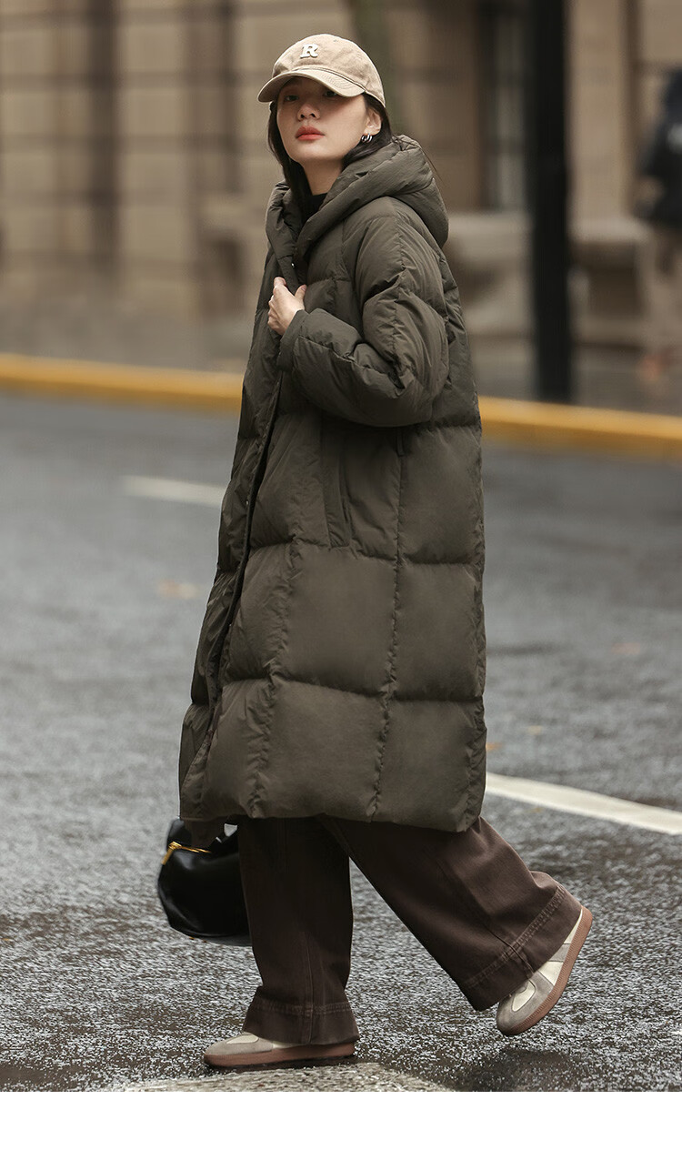 Dme [Retro Long Hooded Down Jacket] Winter Style with Side Pockets, Waist Belt, Long Women's Down Coat, Coffee Color, M 15