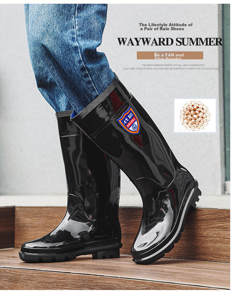 Warrior Rain Boots for Men, Waterproof Outdoor Wear-Resistant Rubber Shoes, Non-Slip Rain Boots, Overshoes HL8ZZ8 Black Mid-Calf Size 40 3
