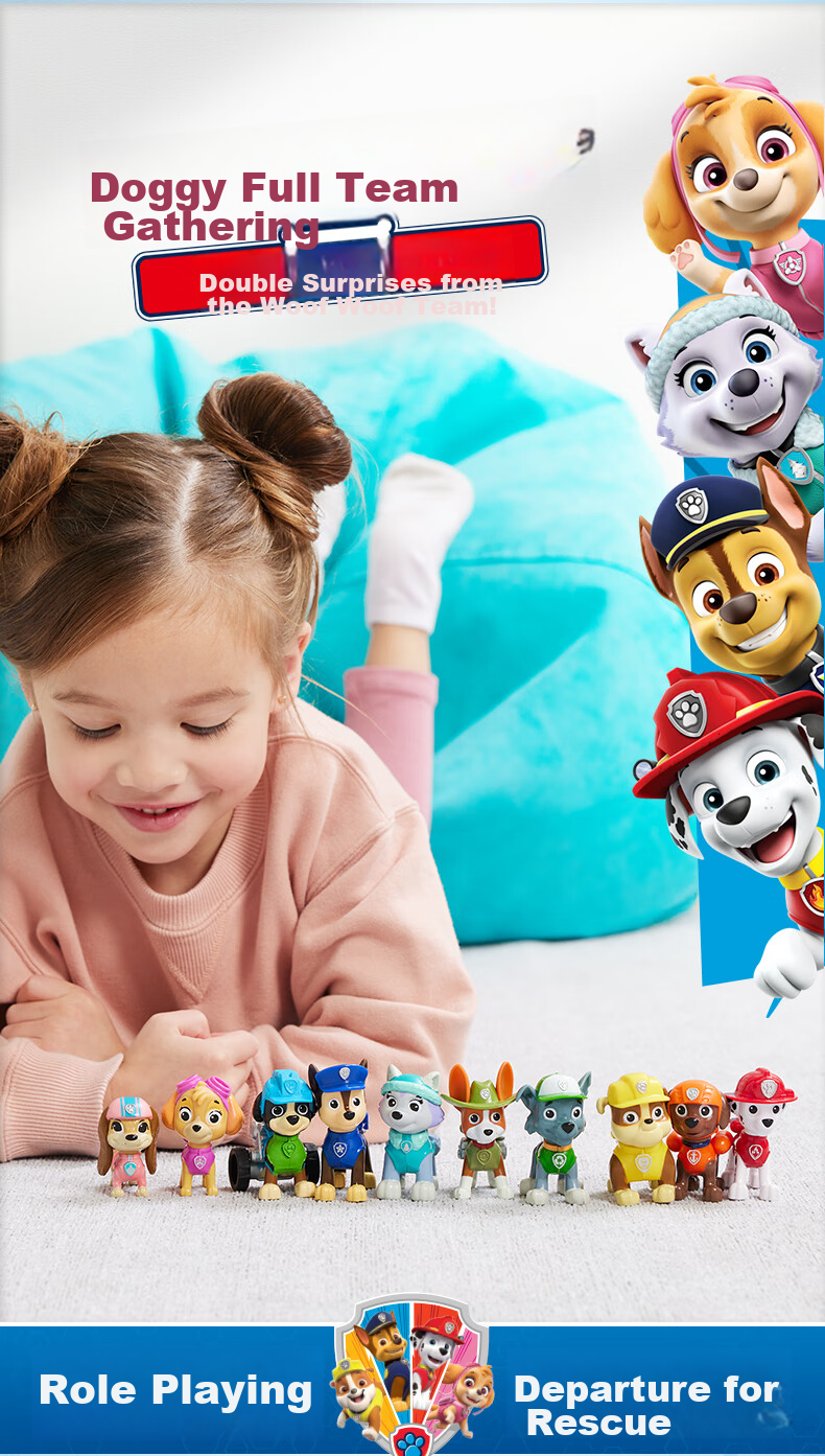 PAW PATROL Toys, Rescue Dogs, Christmas Gifts for Boys And Girls, Children's 10th Anniversary, Dog Figurines, Decorations Set 5
