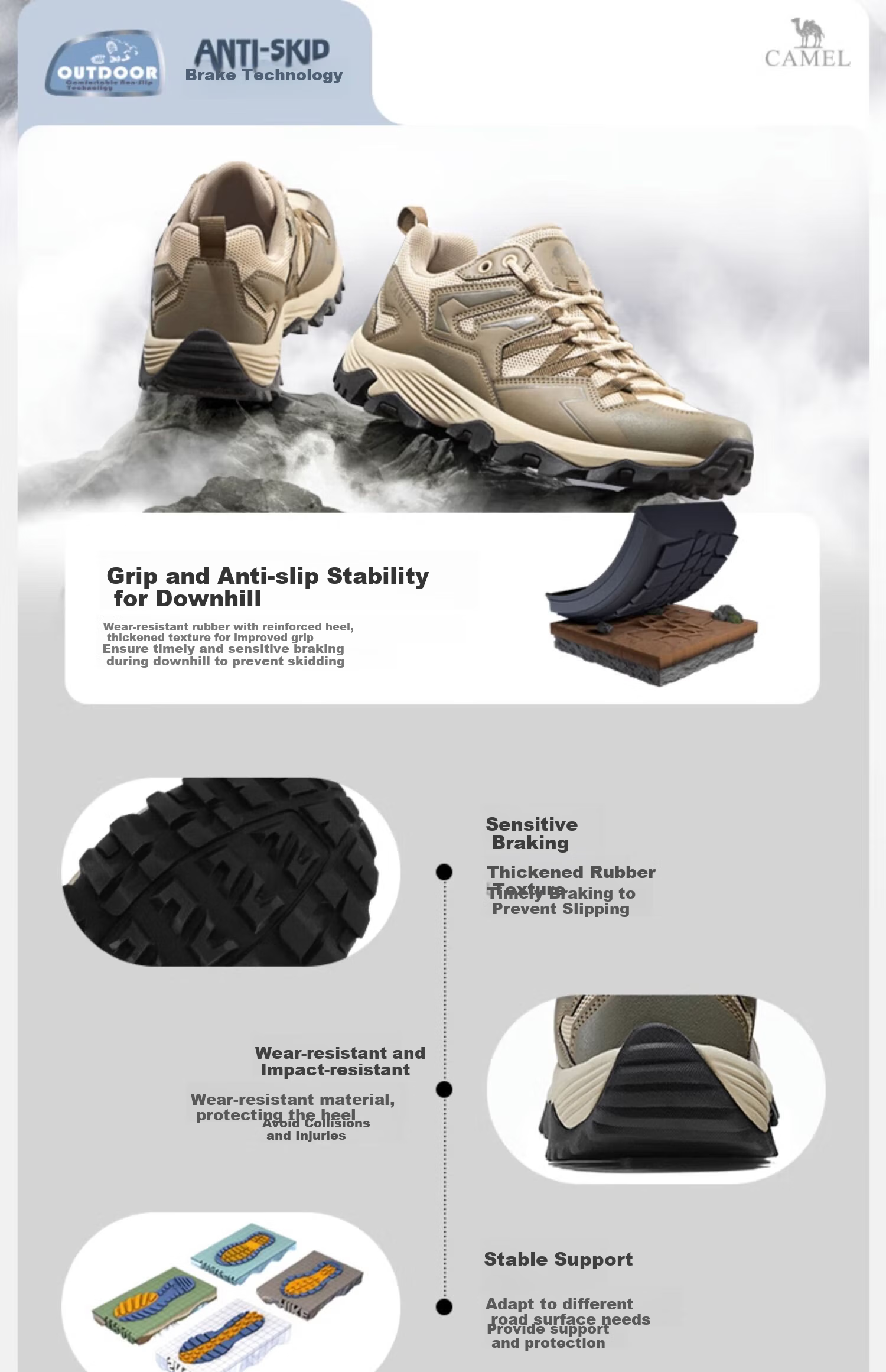CAMEL Wang Junkai's Same Style Hiking Shoes with Non-Slip Grip, Professional Trekking Footwear for Couples, Outdoor Sports Shoes 2